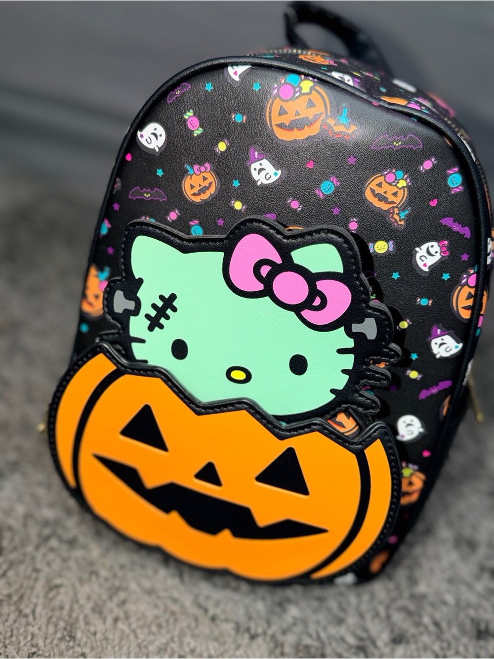 Hello Kitty Black Halloween Backpack with Mint & Orange Accents